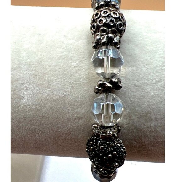 Vintage Silver & Crystal Beaded Bracelet With Pink Stone Pendant Necklace Set. - Picture 14 of 16